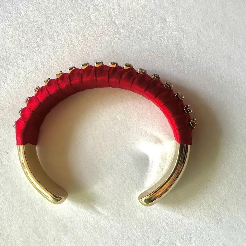 J.Crew red ribbon wrapped rhinestone cuff bracelet